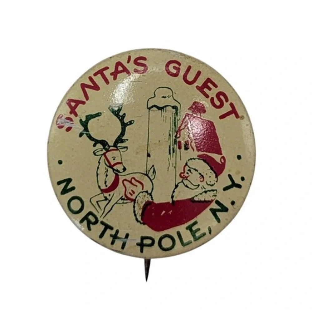 Vintage Santa's Guest North Pole New York Pinback Button 1.5inch